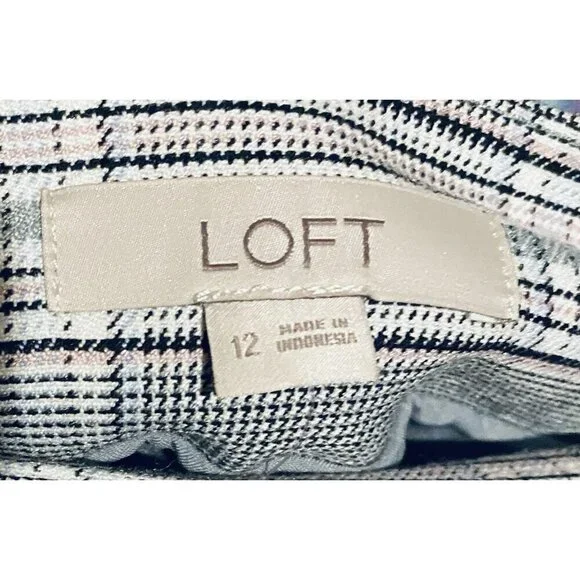 LOFT Skirt Womens 12 Gray Plaid Ruffle Hem Mini Academia Preppy Normcore Boho - Picture 7 of 8